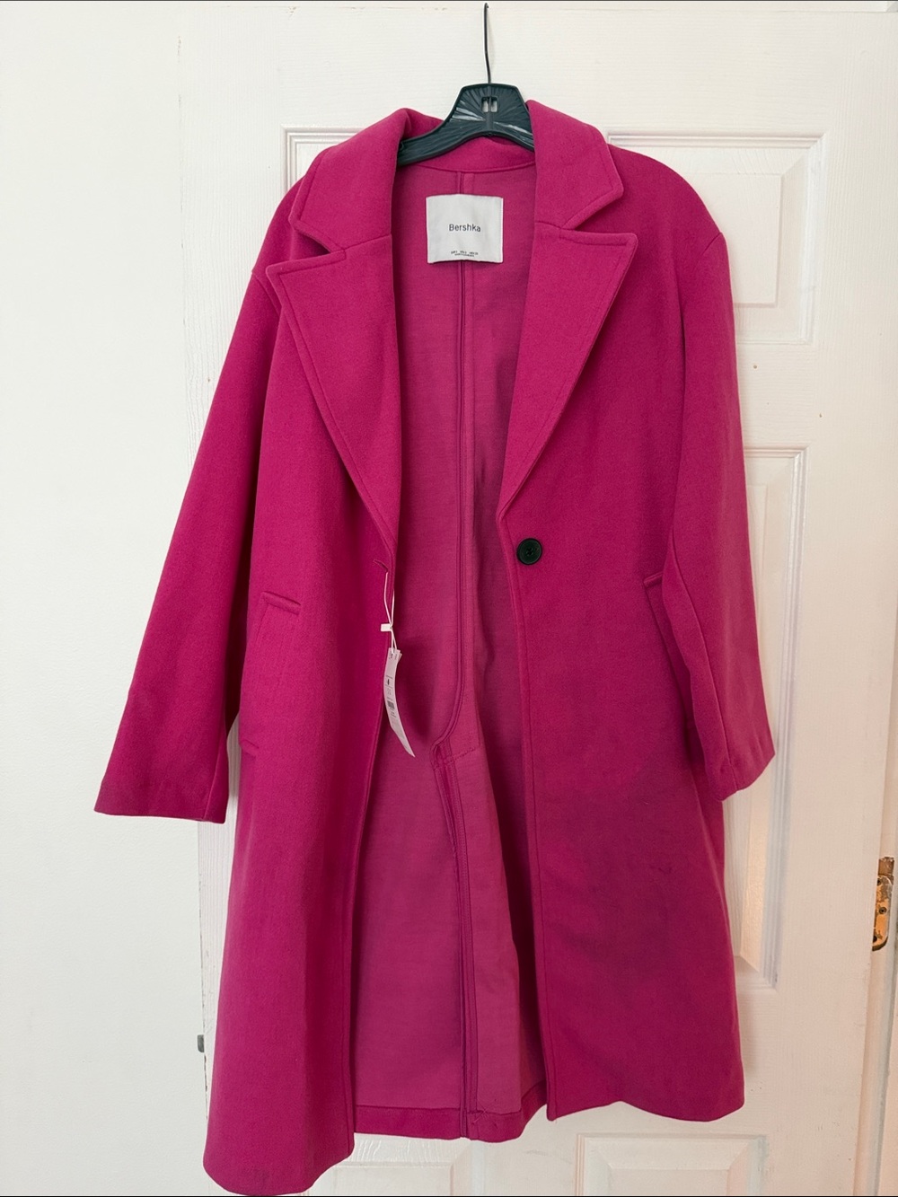Bershka Vibrant Pink Single-Button Trench Coat
